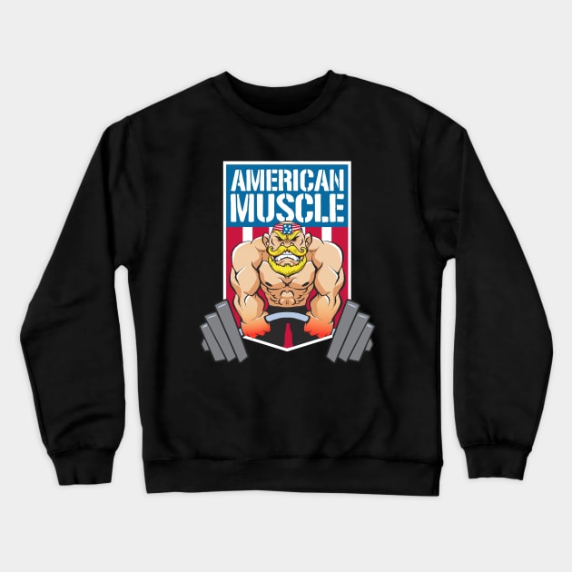 American Muscle Big Strong Muscular Man Bodybuilding Lifting weights Deadlifting Bulking in the gym Crewneck Sweatshirt by Elerve